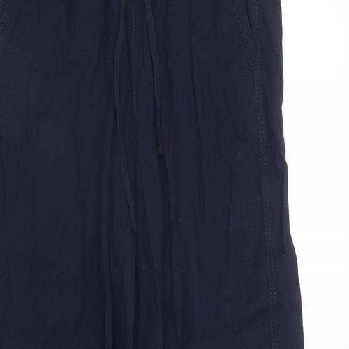 Marks and Spencer Womens Blue Flax Trousers Size 8 L29 in Regular Drawstring - Elasticated Waist Pockets