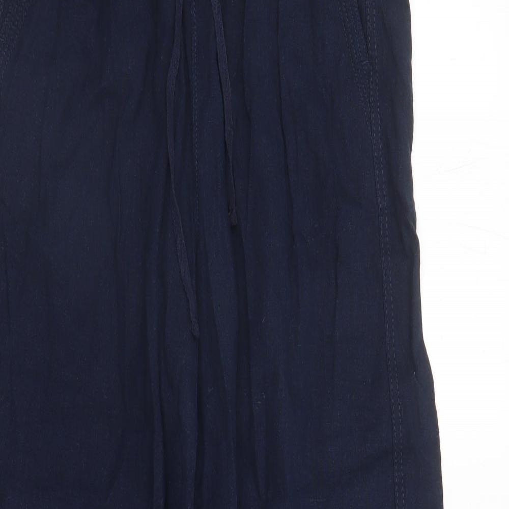 Marks and Spencer Womens Blue Flax Trousers Size 8 L29 in Regular Drawstring - Elasticated Waist Pockets