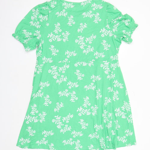 Marks and Spencer Womens Green Floral Viscose A-Line Size 20 Round Neck Pullover