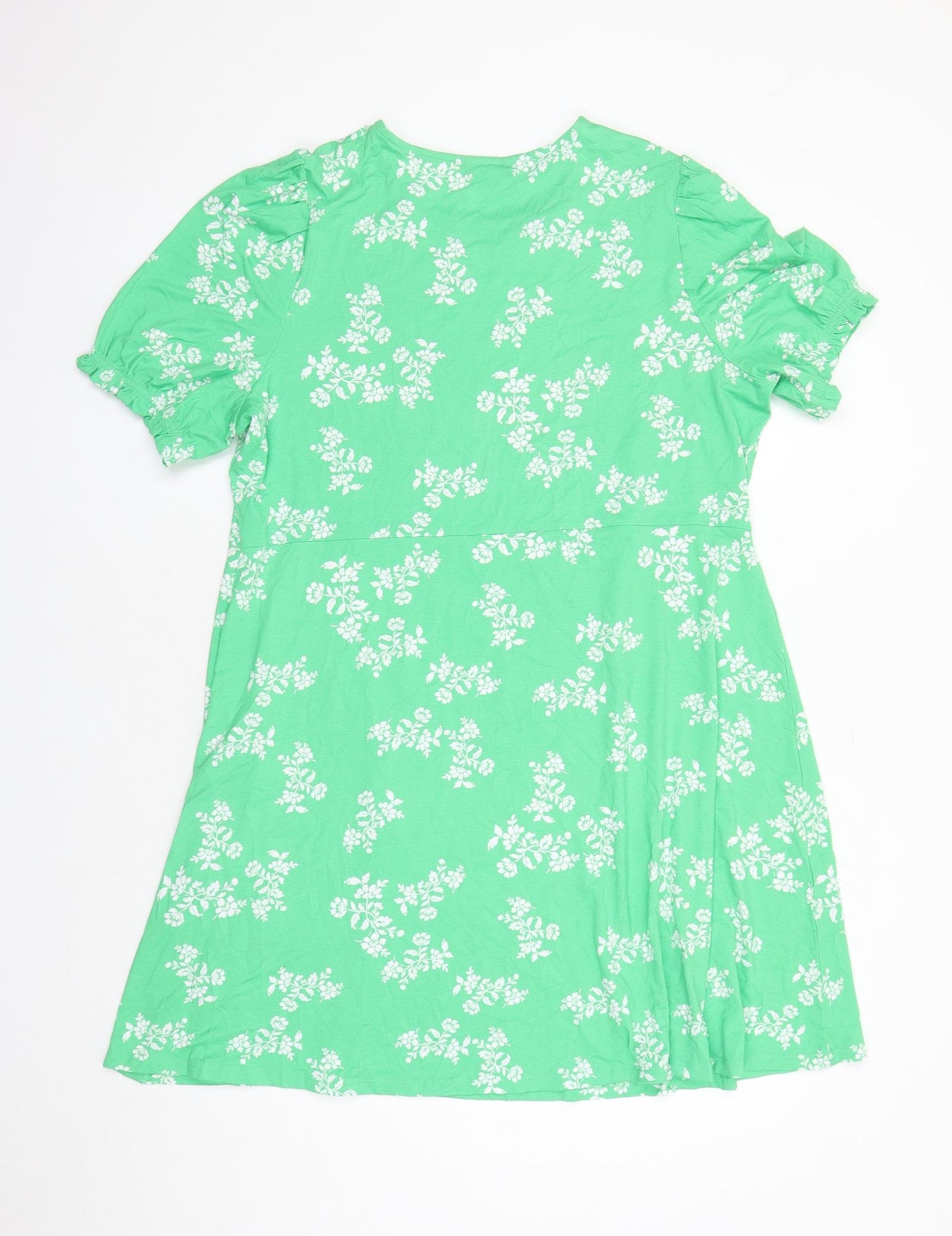 Marks and Spencer Womens Green Floral Viscose A-Line Size 20 Round Neck Pullover