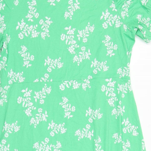Marks and Spencer Womens Green Floral Viscose A-Line Size 20 Round Neck Pullover