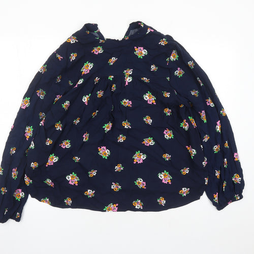 Marks and Spencer Womens Blue Floral Viscose Basic Blouse Size 16 V-Neck