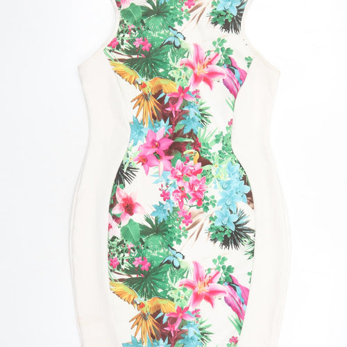 Jane Norman Womens Multicoloured Floral Polyester Bodycon Size 16 Round Neck Button