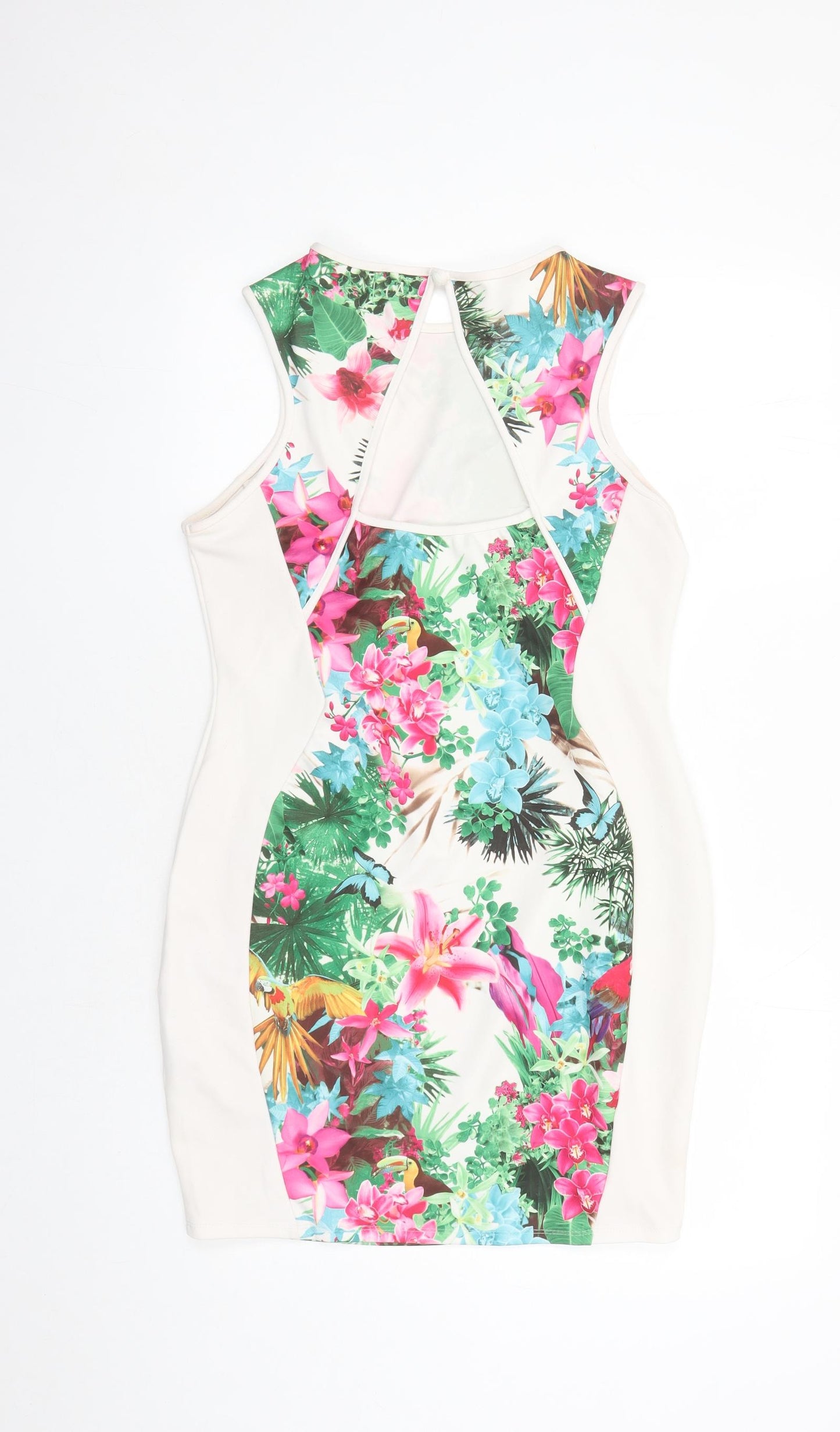 Jane Norman Womens Multicoloured Floral Polyester Bodycon Size 16 Round Neck Button