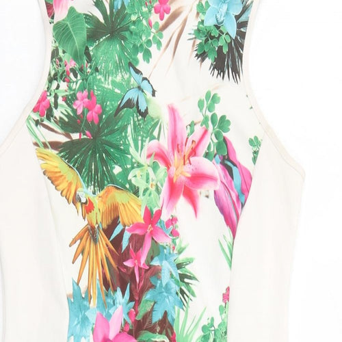 Jane Norman Womens Multicoloured Floral Polyester Bodycon Size 16 Round Neck Button