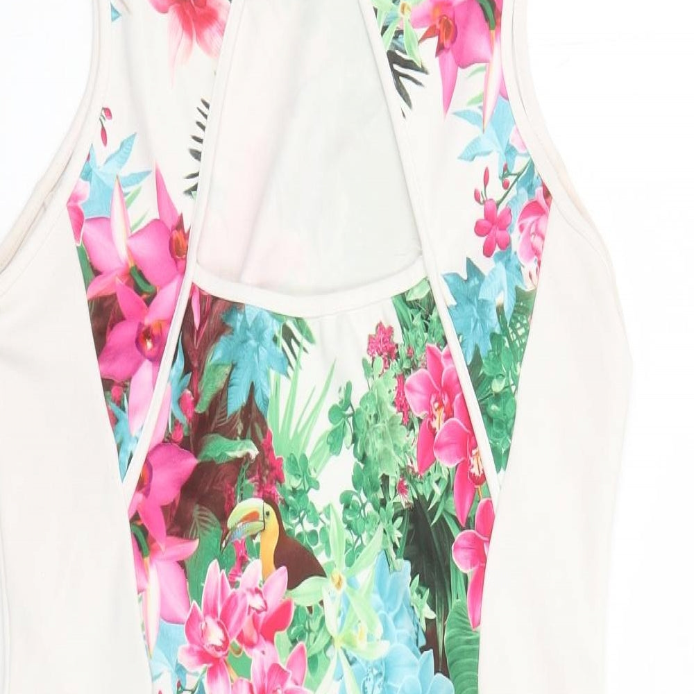 Jane Norman Womens Multicoloured Floral Polyester Bodycon Size 16 Round Neck Button