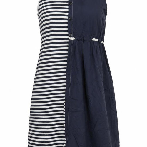 Latte Womens Blue Striped Cotton Tank Dress Size L Round Neck Pullover - Pockets