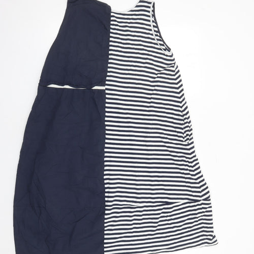 Latte Womens Blue Striped Cotton Tank Dress Size L Round Neck Pullover - Pockets