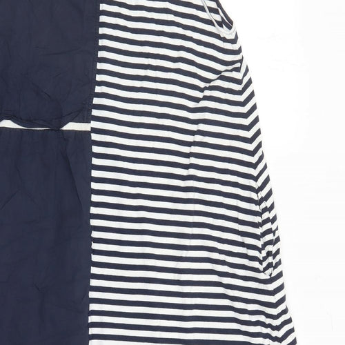 Latte Womens Blue Striped Cotton Tank Dress Size L Round Neck Pullover - Pockets