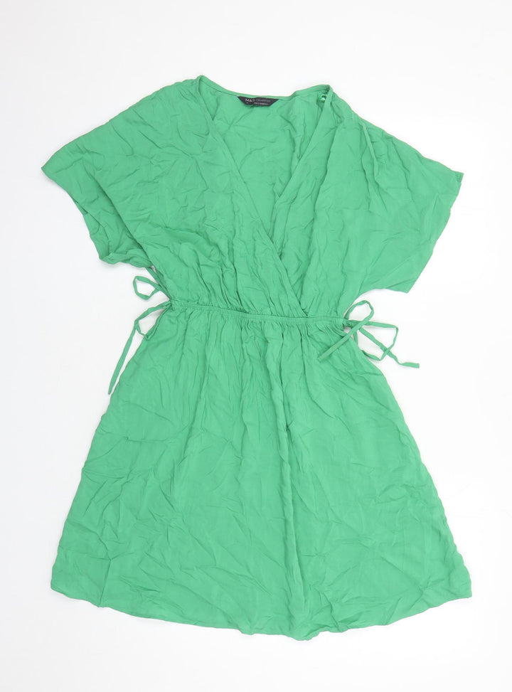 Marks and Spencer Womens Green Viscose A-Line Size 6 V-Neck Pullover
