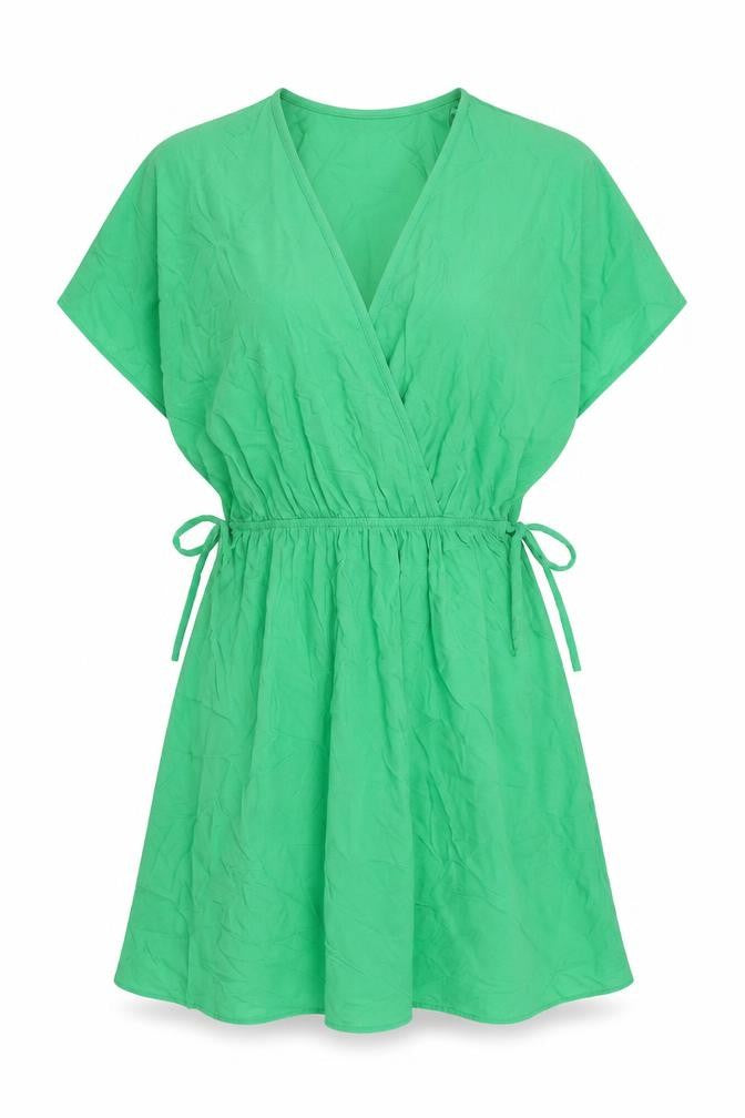 Front view of Marks & Spencer women’s green viscose a-line, size UK 6, v-neck pullover