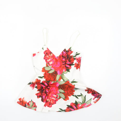 Quiz Womens White Floral Polyester Camisole Tank Size 8 V-Neck - Belted