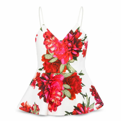 Quiz Womens White Floral Polyester Camisole Tank Size 8 V-Neck - Belted