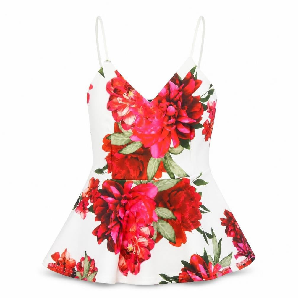 Quiz Womens White Floral Polyester Camisole Tank Size 8 V-Neck - Belted