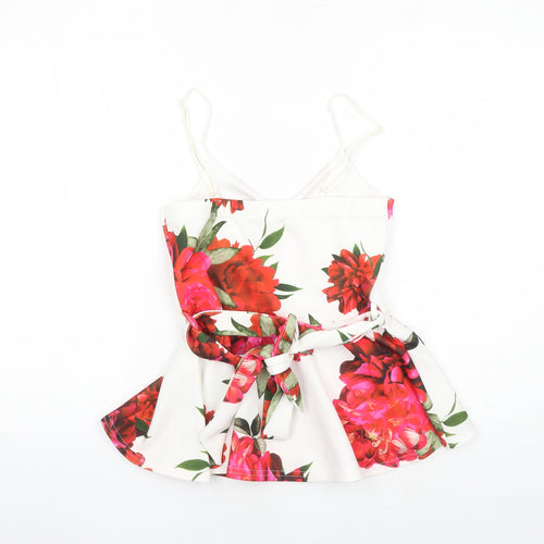 Quiz Womens White Floral Polyester Camisole Tank Size 8 V-Neck - Belted