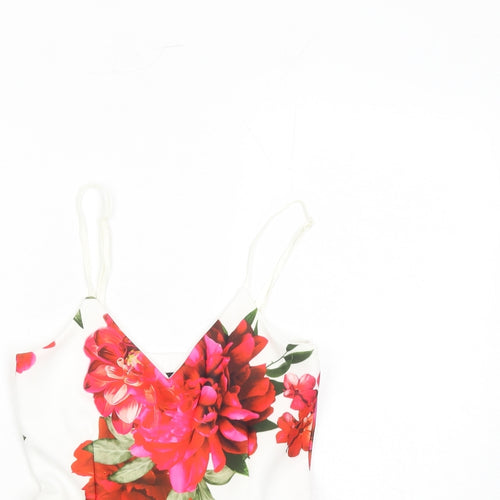 Quiz Womens White Floral Polyester Camisole Tank Size 8 V-Neck - Belted