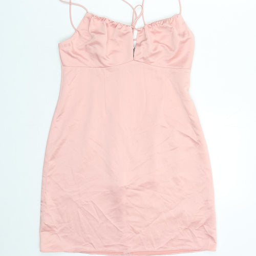 Topshop Womens Pink Polyester Slip Dress Size 12 Round Neck Zip