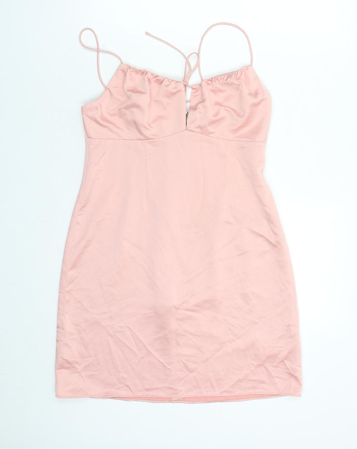 Topshop Womens Pink Polyester Slip Dress Size 12 Round Neck Zip