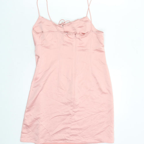 Topshop Womens Pink Polyester Slip Dress Size 12 Round Neck Zip