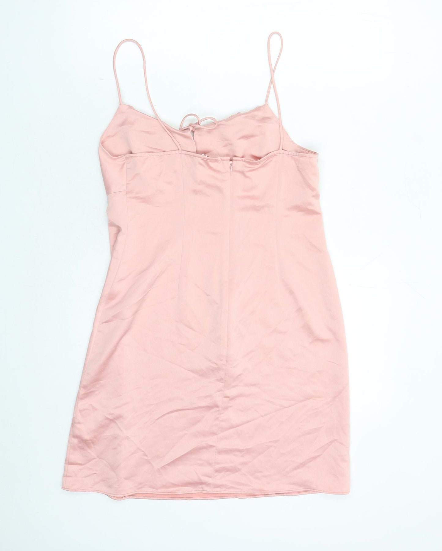 Topshop Womens Pink Polyester Slip Dress Size 12 Round Neck Zip