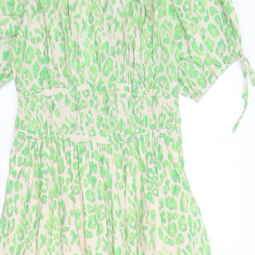 Marks and Spencer Womens Green Animal Print Viscose Trapeze & Swing Size 10 V-Neck Pullover - Leopard Pattern Lined