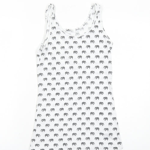 New Look Womens White Geometric Polyester Basic Tank Size 8 Round Neck - Elephant Pattern