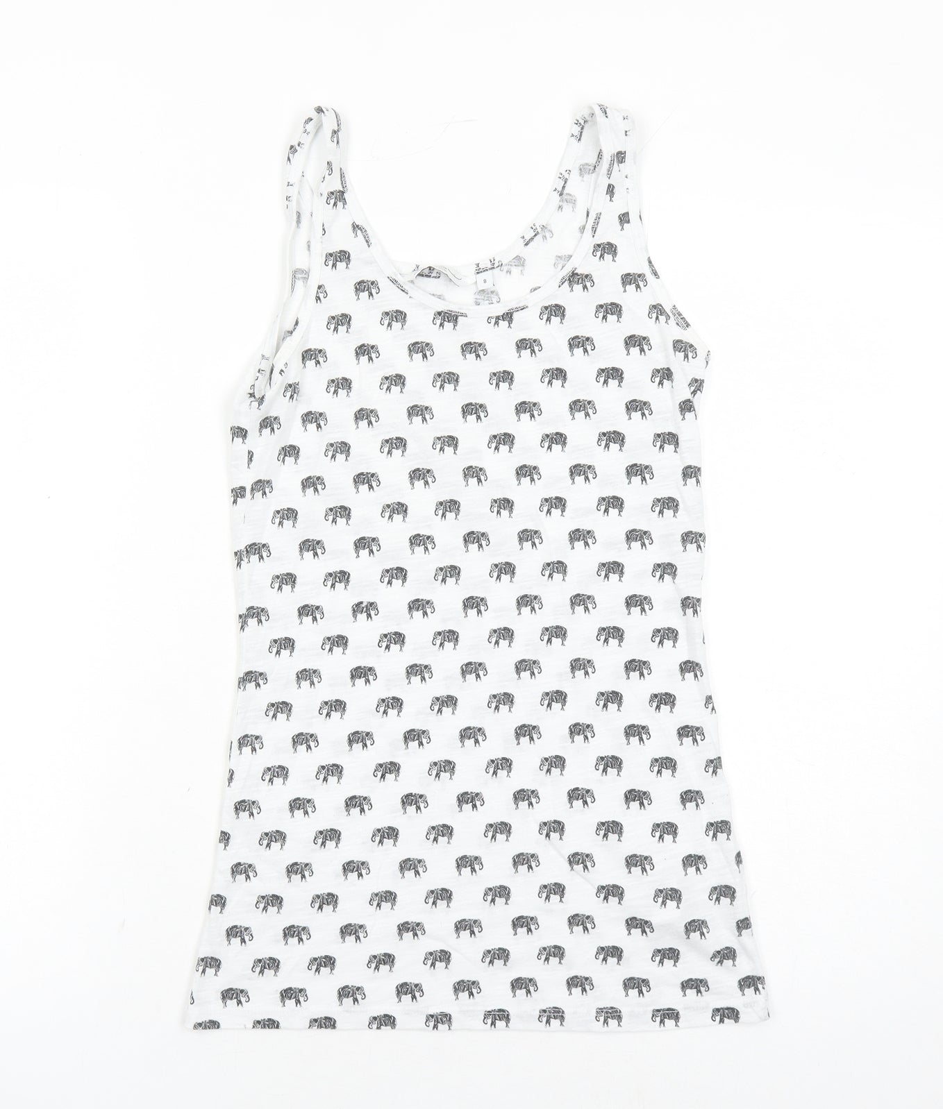 New Look Womens White Geometric Polyester Basic Tank Size 8 Round Neck - Elephant Pattern
