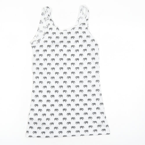 New Look Womens White Geometric Polyester Basic Tank Size 8 Round Neck - Elephant Pattern