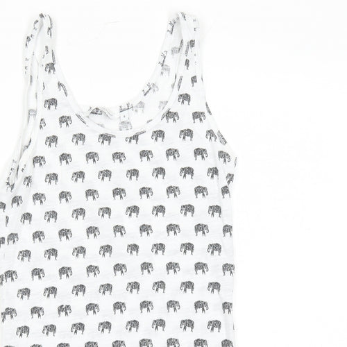 New Look Womens White Geometric Polyester Basic Tank Size 8 Round Neck - Elephant Pattern