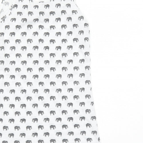 New Look Womens White Geometric Polyester Basic Tank Size 8 Round Neck - Elephant Pattern