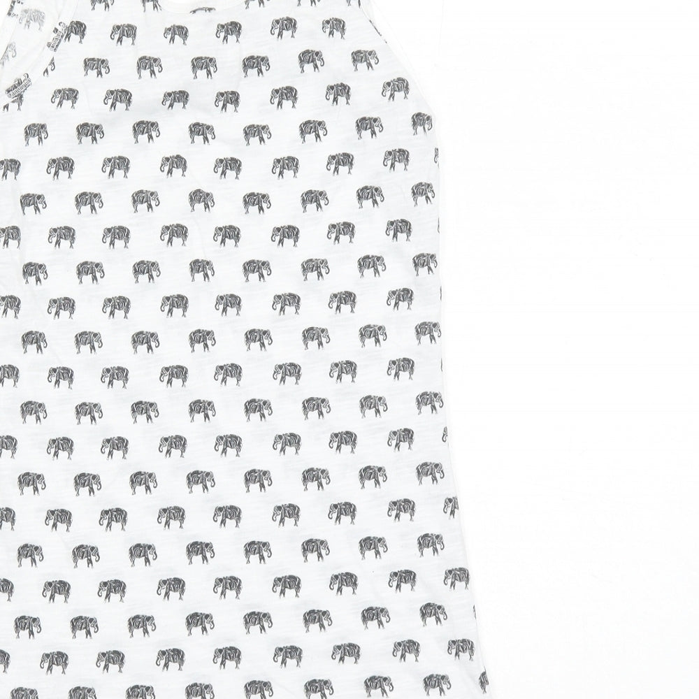 New Look Womens White Geometric Polyester Basic Tank Size 8 Round Neck - Elephant Pattern