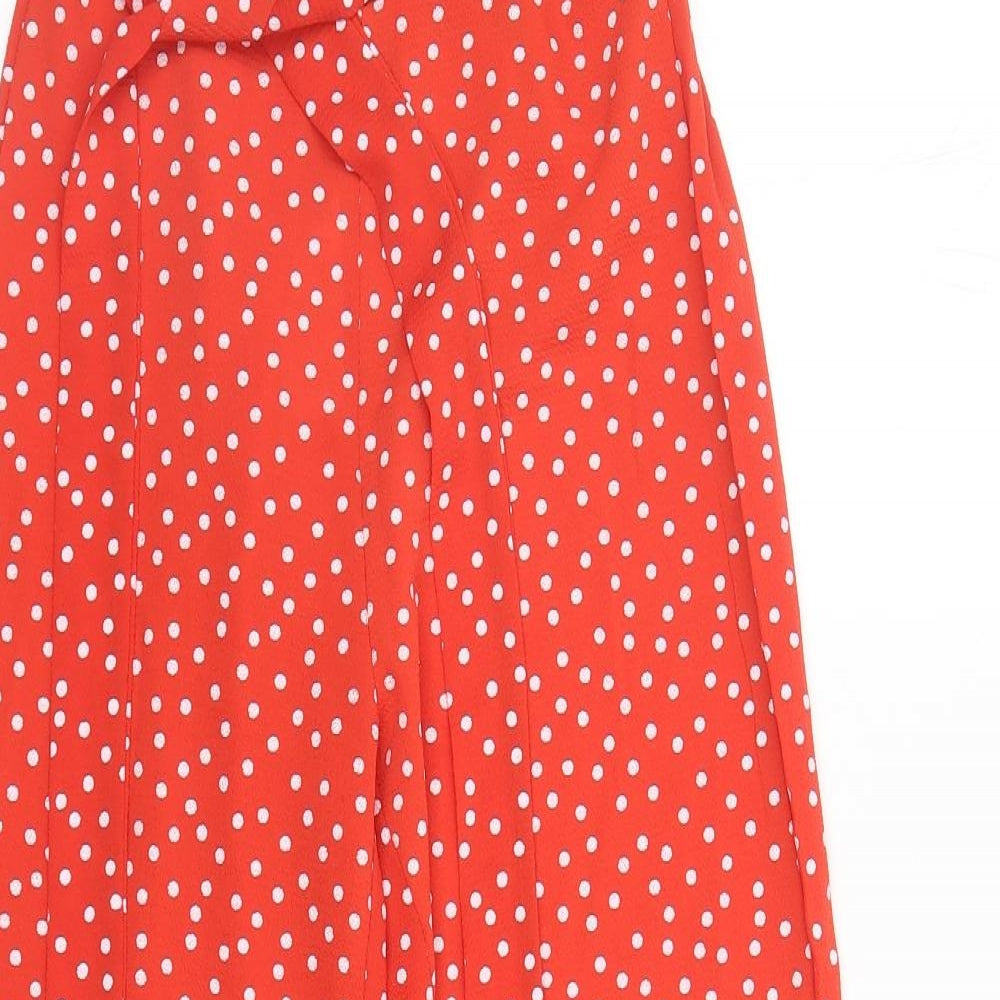 Quiz Womens Red Polka Dot Polyester Cropped Trousers Size 8 L23 in Regular - Elasticated Waist