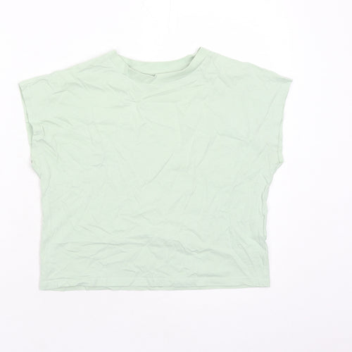 H&M Girls Green 100% Cotton Cropped T-Shirt Size 10 Years Crew Neck Pullover - Size 10-12 Years