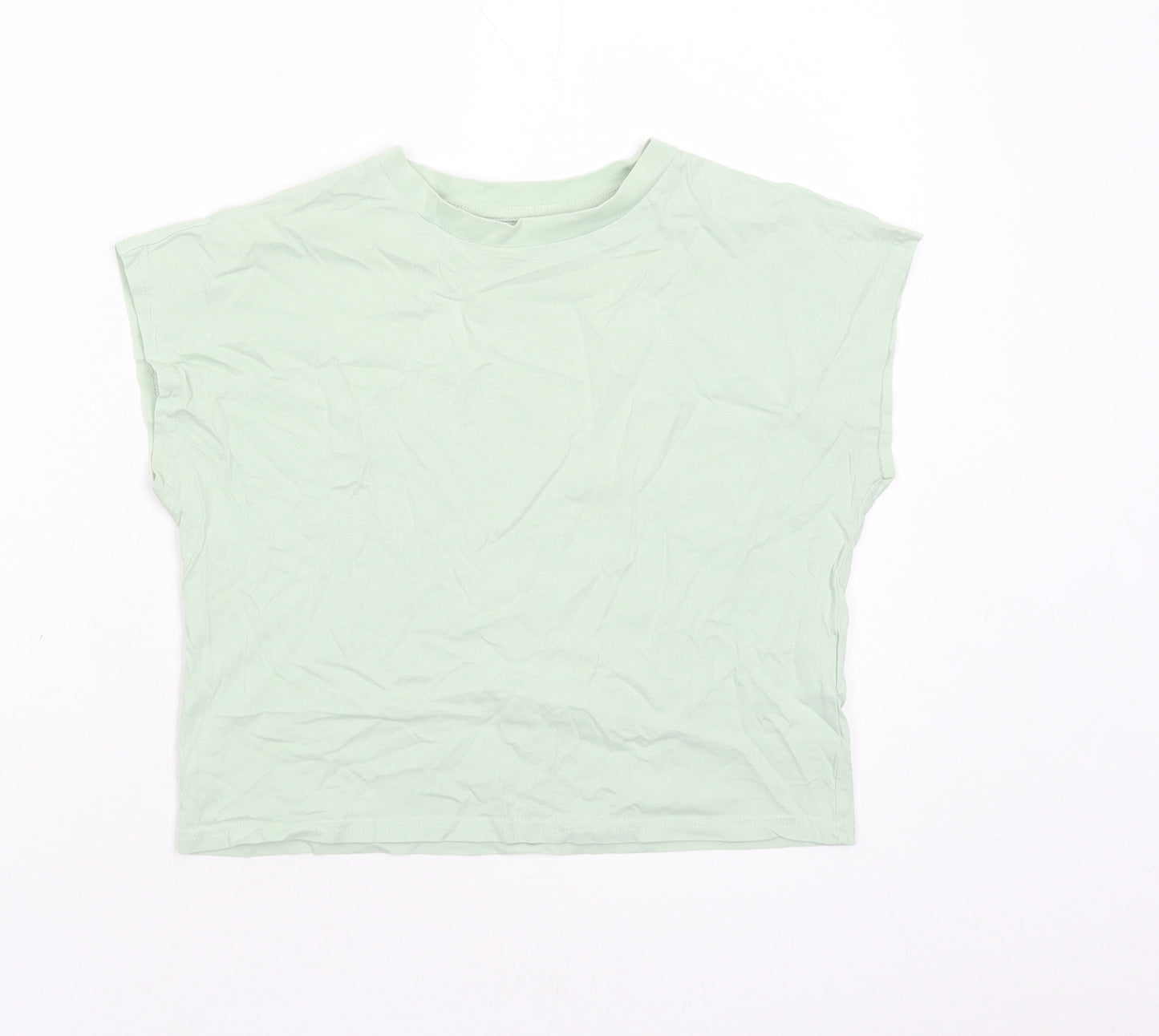 H&M Girls Green 100% Cotton Cropped T-Shirt Size 10 Years Crew Neck Pullover - Size 10-12 Years