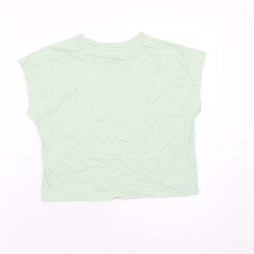 H&M Girls Green 100% Cotton Cropped T-Shirt Size 10 Years Crew Neck Pullover - Size 10-12 Years