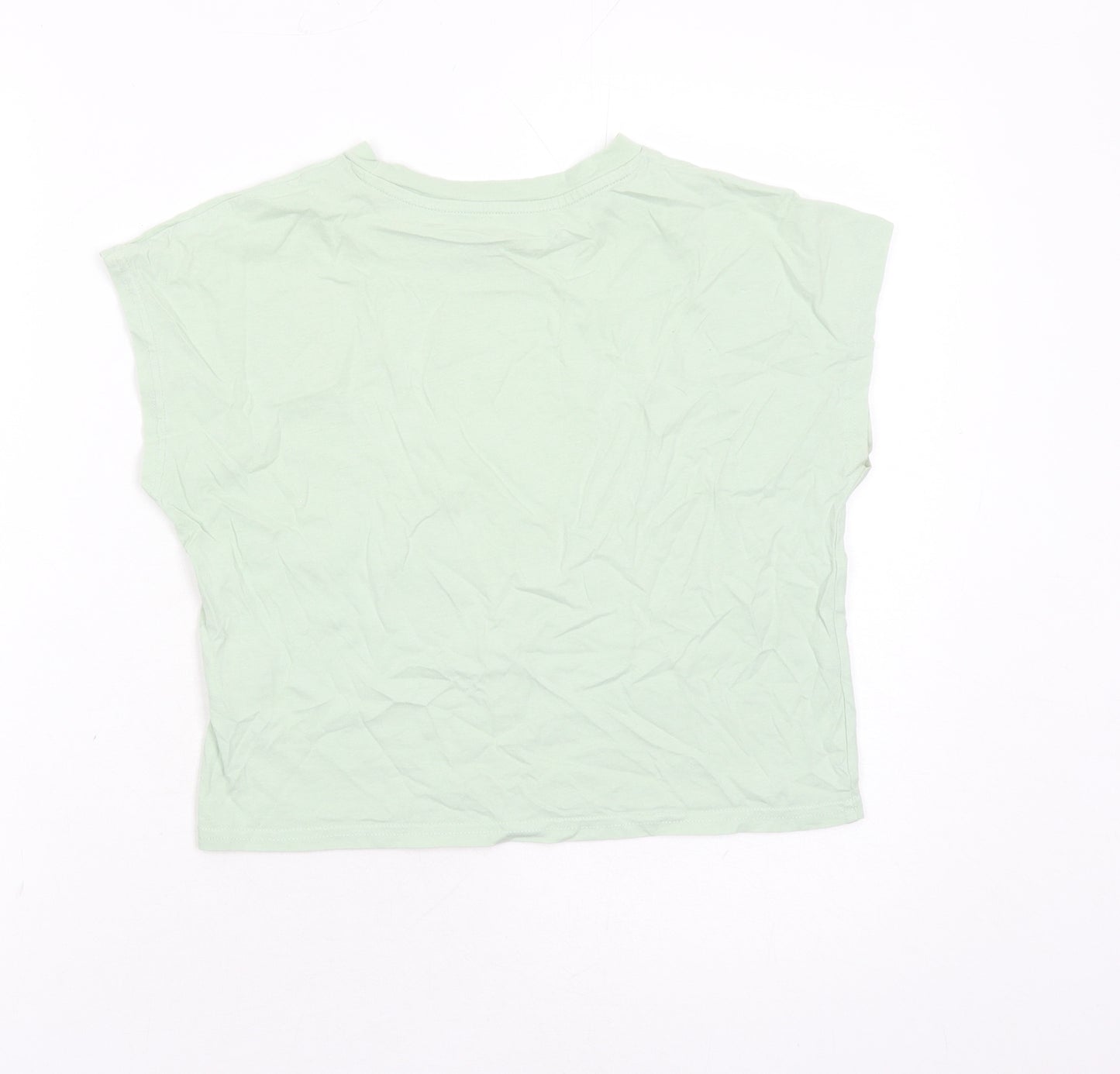 H&M Girls Green 100% Cotton Cropped T-Shirt Size 10 Years Crew Neck Pullover - Size 10-12 Years