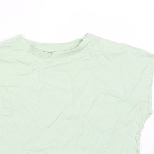 H&M Girls Green 100% Cotton Cropped T-Shirt Size 10 Years Crew Neck Pullover - Size 10-12 Years