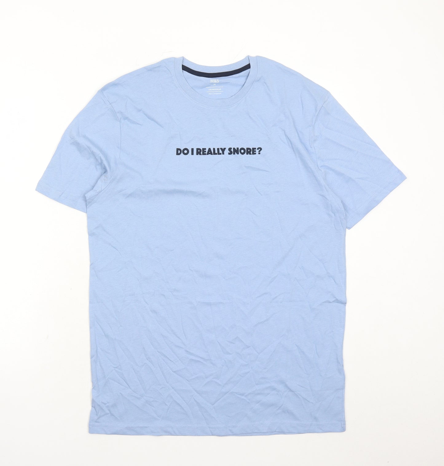 Marks and Spencer Mens Blue Solid 100% Cotton Pyjama Top Size M Pullover - Do I Really Snore