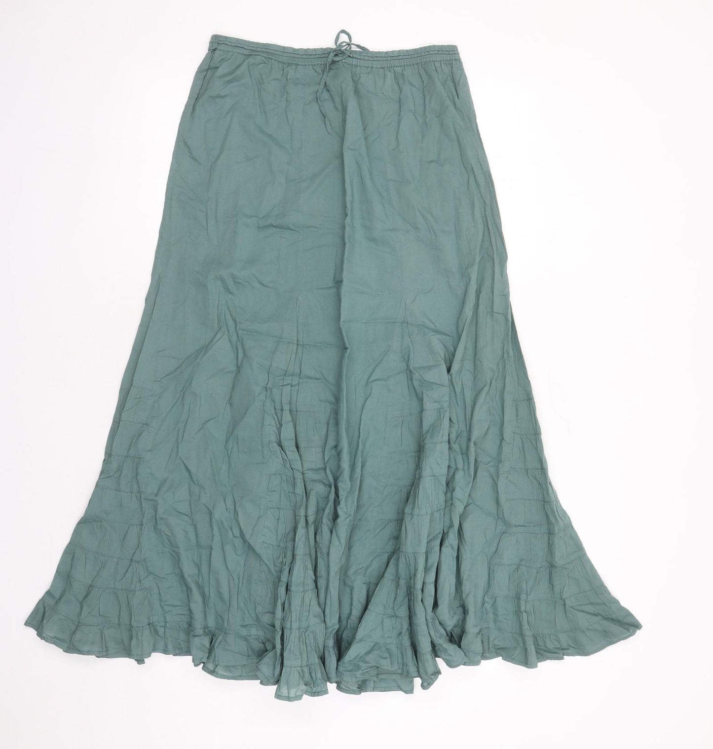 Monsoon Womens Green Cotton Peasant Skirt Size 12 Drawstring - Elasticated Waist