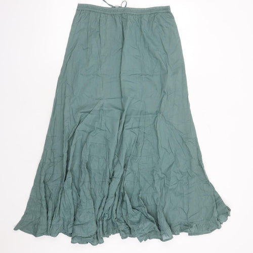 Monsoon Womens Green Cotton Peasant Skirt Size 12 Drawstring - Elasticated Waist