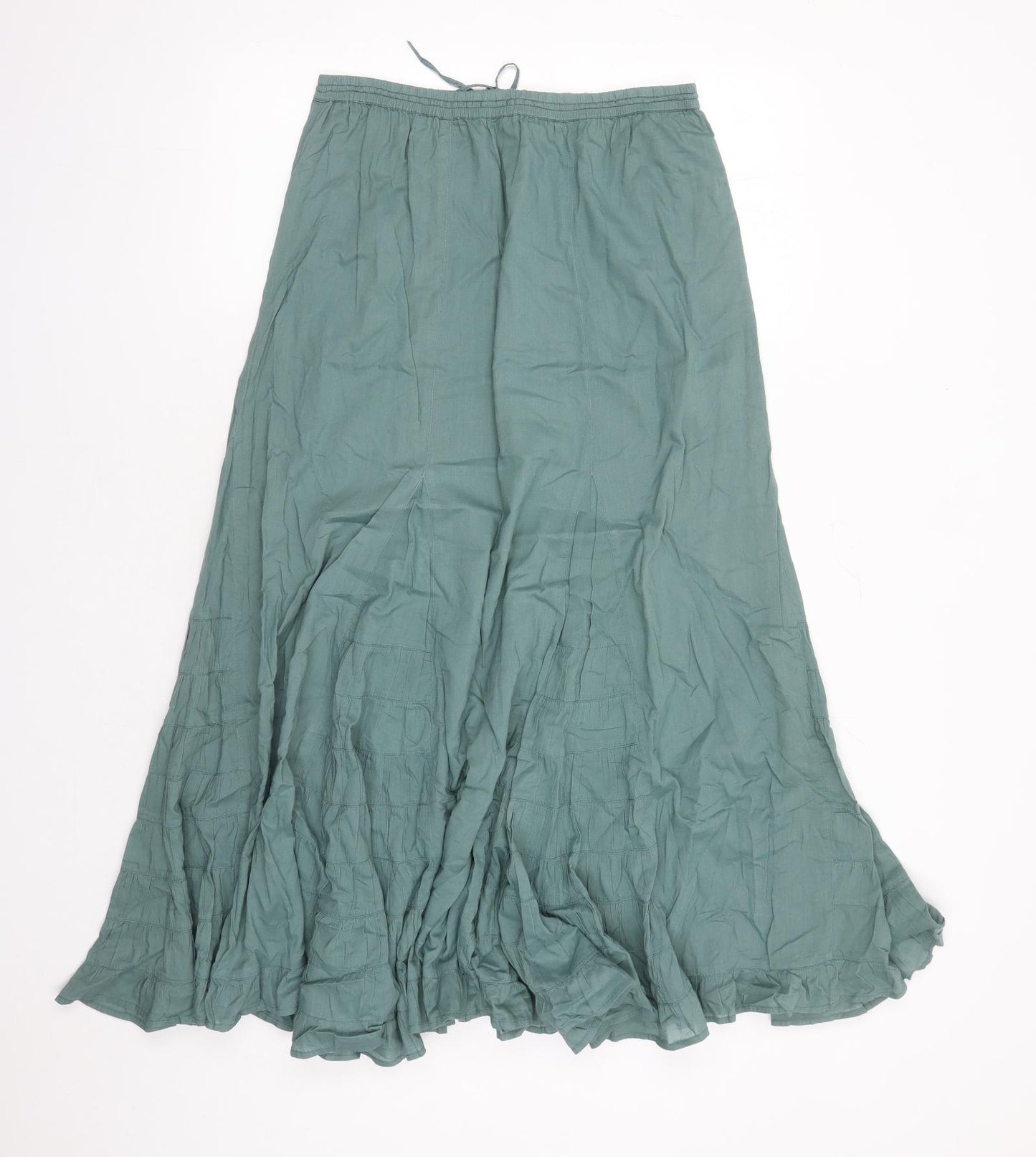 Monsoon Womens Green Cotton Peasant Skirt Size 12 Drawstring - Elasticated Waist