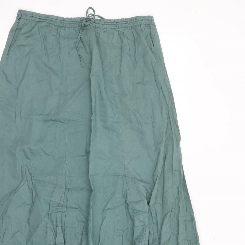 Monsoon Womens Green Cotton Peasant Skirt Size 12 Drawstring - Elasticated Waist