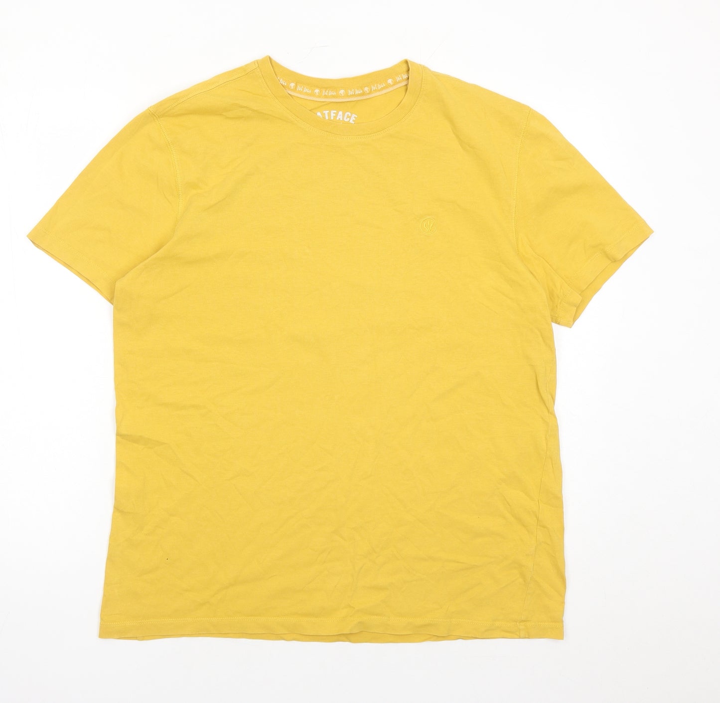 Fat Face Mens Yellow Cotton T-Shirt Size L Crew Neck
