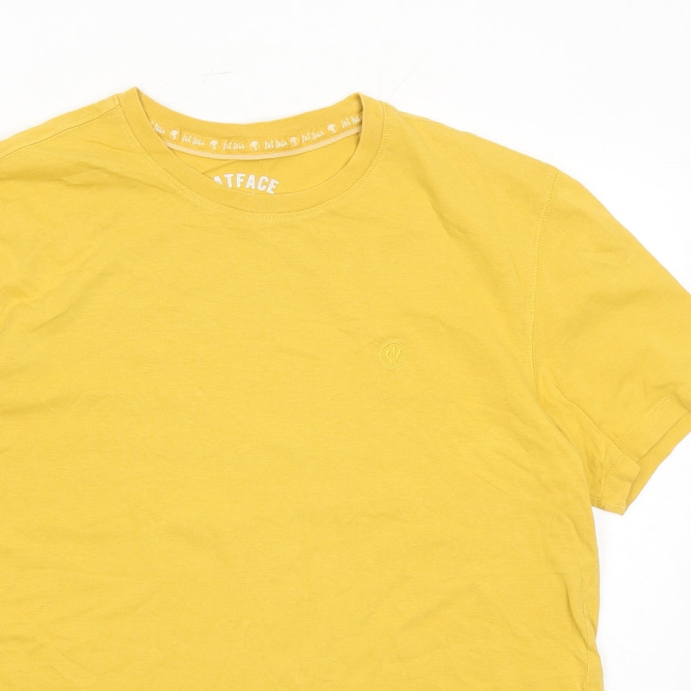 Fat Face Mens Yellow Cotton T-Shirt Size L Crew Neck