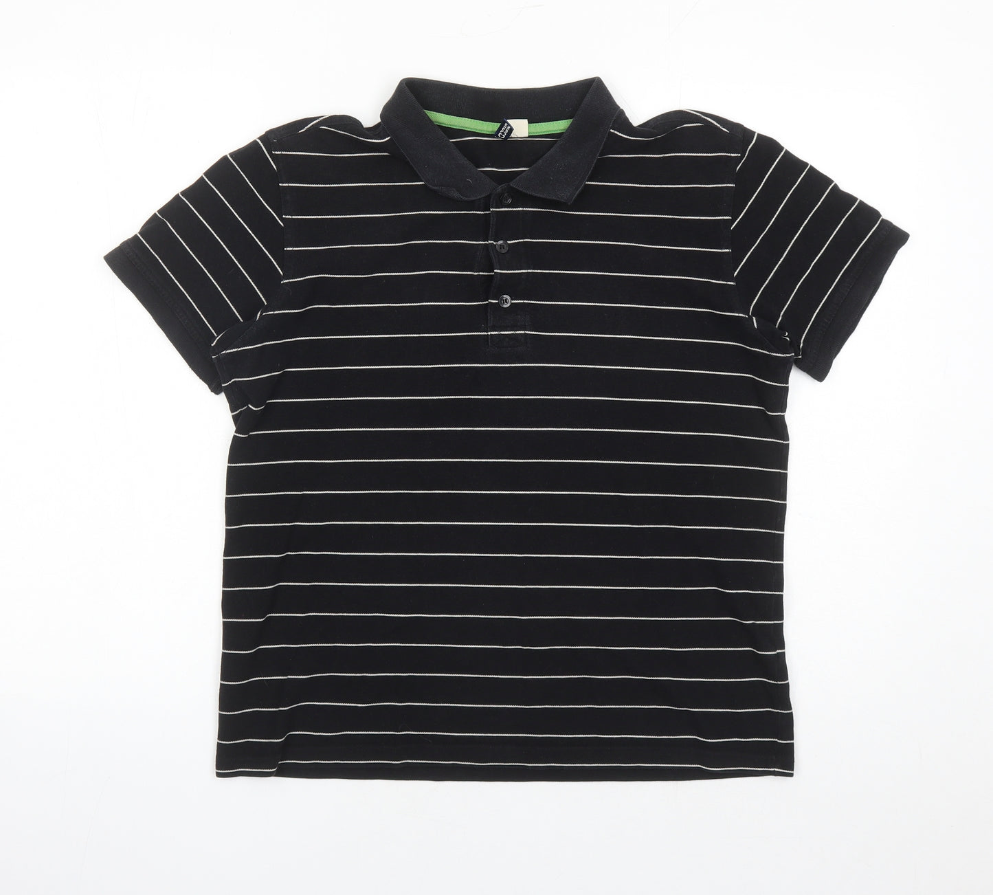Divided by H&M Mens Black Striped Cotton Polo Size L Collared Button