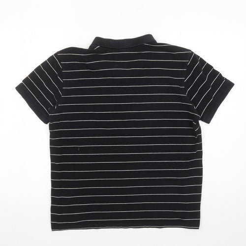 Divided by H&M Mens Black Striped Cotton Polo Size L Collared Button