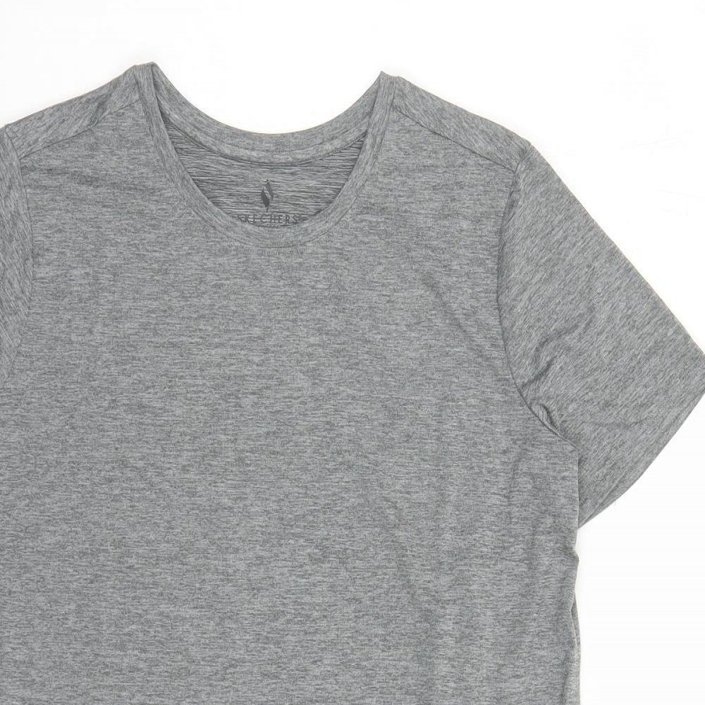 Skechers Womens Grey Polyester Basic T-Shirt Size M Round Neck Pullover