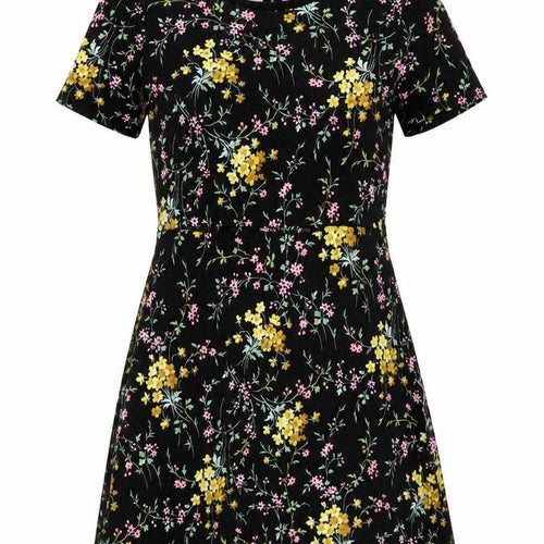 Oasis Womens Black Floral Viscose A-Line Size S Round Neck Zip
