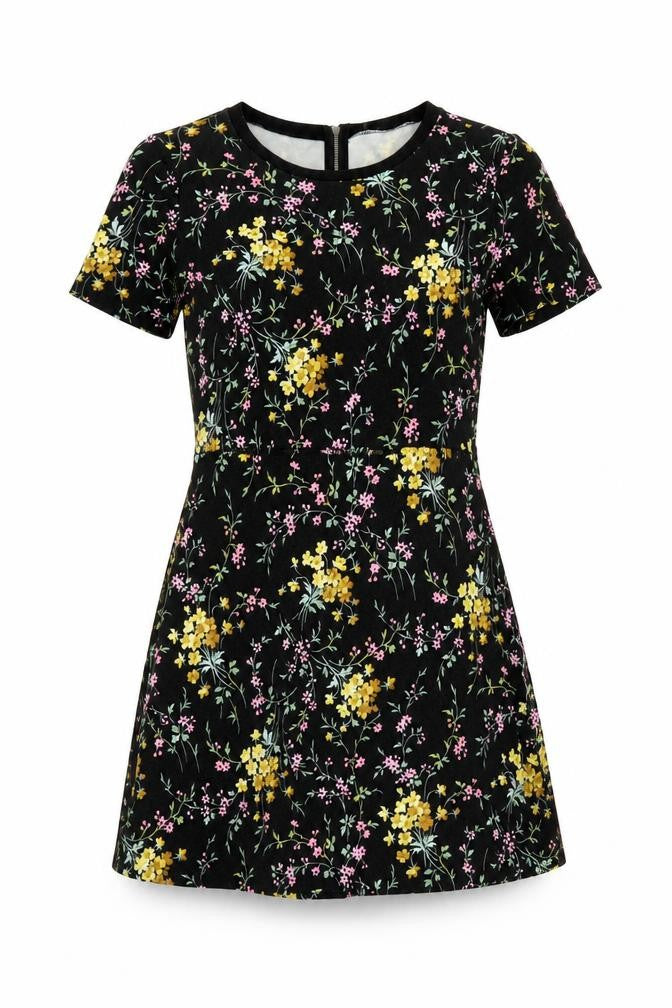 Oasis Womens Black Floral Viscose A-Line Size S Round Neck Zip