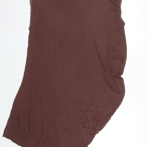AllSaints Womens Brown Viscose Basic T-Shirt Size 8 Round Neck - Asymmetrical Raw Hems